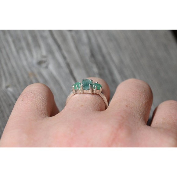 Light green emerald and green tourmaline ring, raw stone rings, - Picture 3 of 6